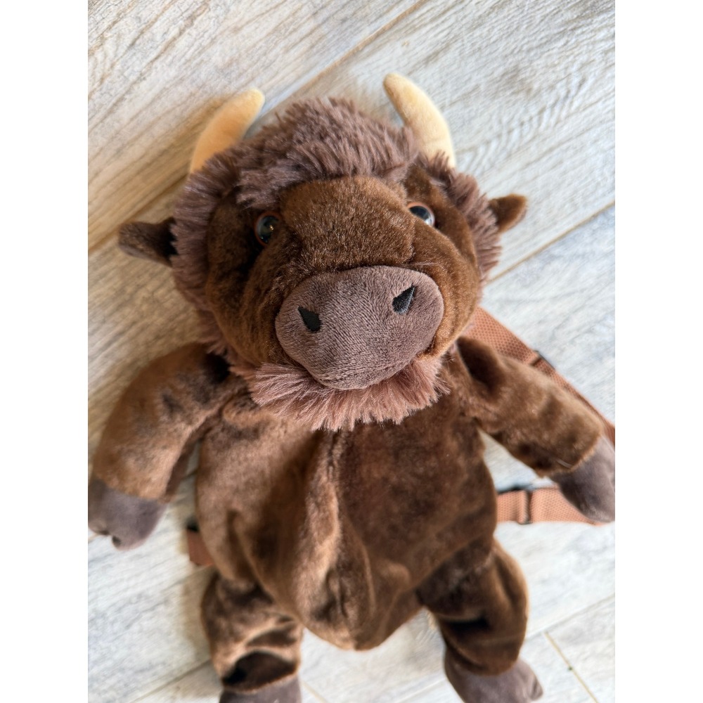 Bison Plush Backpack Brown Buffalo Faux Fur Stuffed Animal Shoulder Bag Tote